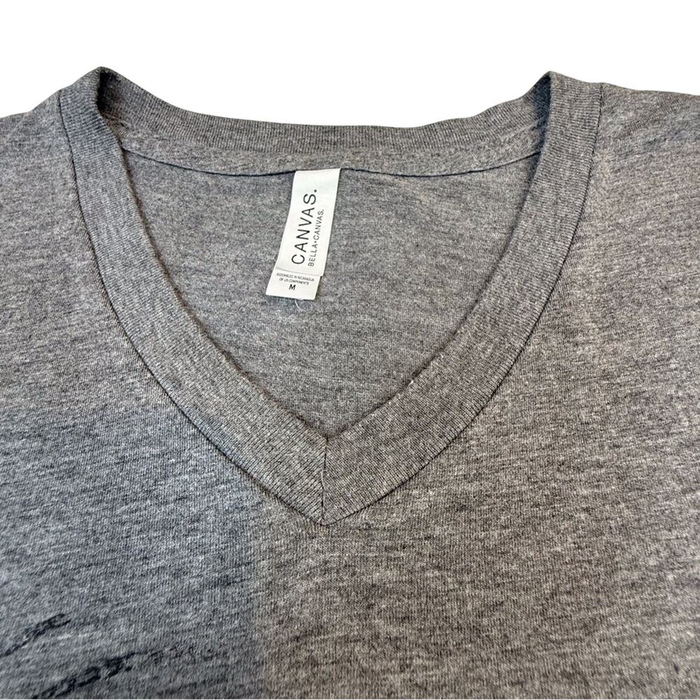 Unisex Canvas Gray T shirt with Ant on a Bicycle Graphic Short Sleeve V Neck - Picture 3 of 16